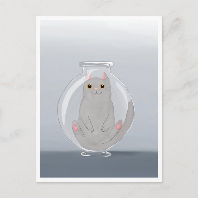 Postcard - Cute Cat in Glass (Front)
