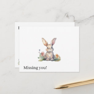 Postcard Cute Floral Rabbit Missing you!