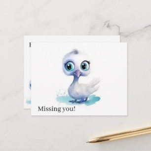 Postcard Cute White Duck Missing you!