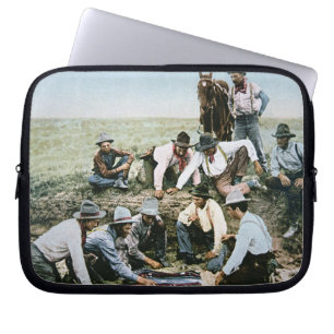 Postcard depicting cowboys gambling shooting craps laptop sleeve