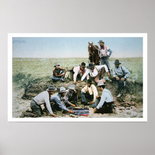 Postcard depicting cowboys gambling shooting craps poster