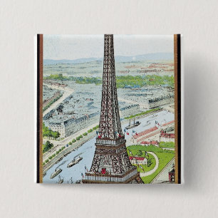 Postcard depicting the Eiffel Tower 15 Cm Square Badge