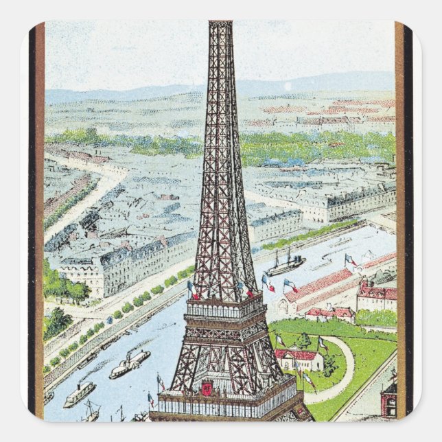 Postcard depicting the Eiffel Tower Square Sticker (Front)