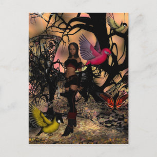 Postcard Elf Girl Birds