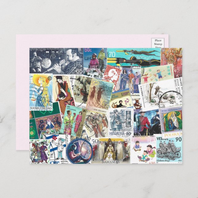 Postcard Featuring Postage with People  (Front/Back)