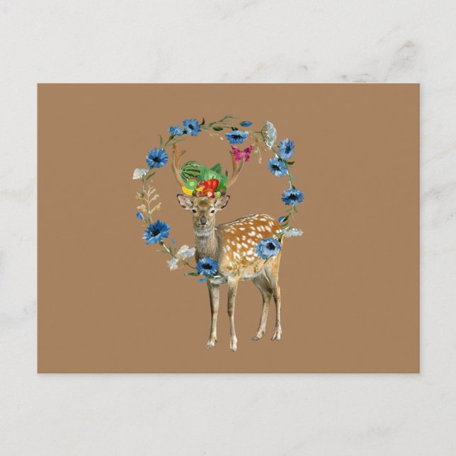 Postcard  Floral Fruit Deer (Front)