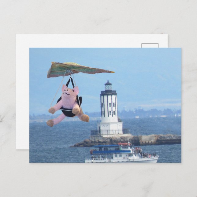 Postcard - Flying Pig over LA Harbour Light (Front/Back)