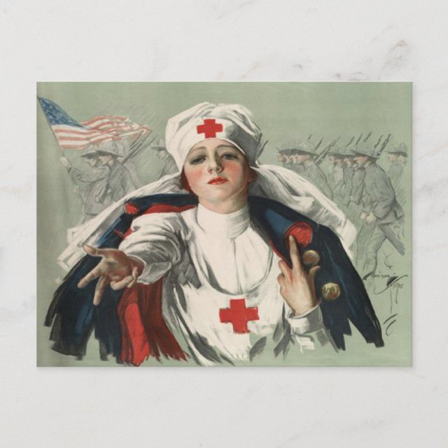 Postcard from WWII with American Red Cross Print (Front)