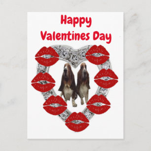 Postcard German Happy Valentines Day With Bassets