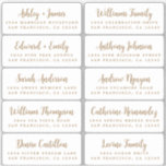 Postcard Gold Calligraphy Guest Address Labels<br><div class="desc">Easy to personalise, names and addresses / individual wedding address label stickers for guests in a 2 x 0.8 inch size suitable for postcards! These chic, modern and stylish wedding address labels feature your wedding guest names in gold elegant handwritten script calligraphy on a white background. Simply add your individual...</div>