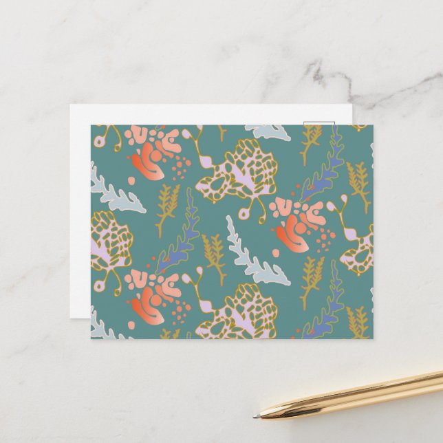 Postcard Green Abstract Cute Cheerful Colourful (Front/Back In Situ)