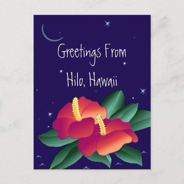 Postcard Greetings From Hilo Hawaii Tropical Night (Front)