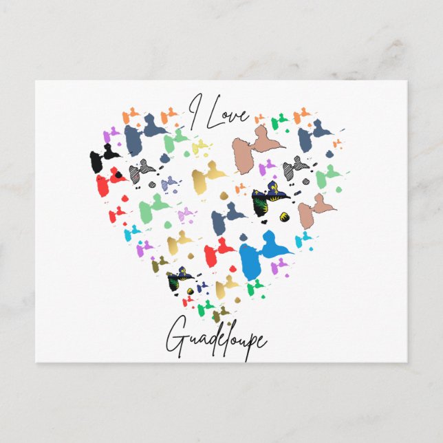 Postcard Guadeloupe - Multicolored heart design (Front)