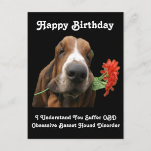 Postcard Happy Birthday Basset Hound With Flowers
