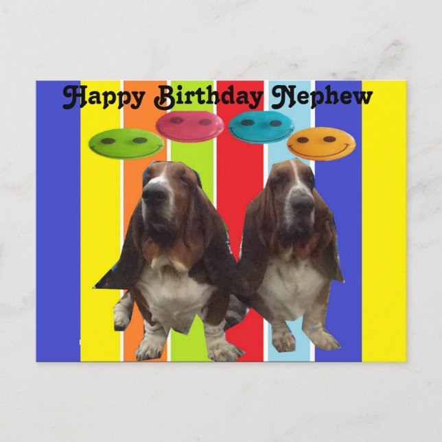 Postcard Happy Birthday Nephew Basset (Front)