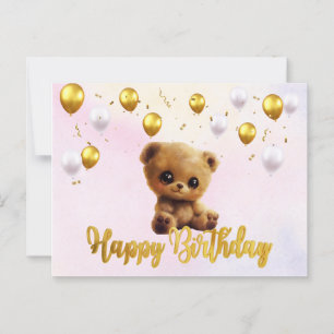 Postcard "Happy Birthday" with a teddy bear.
