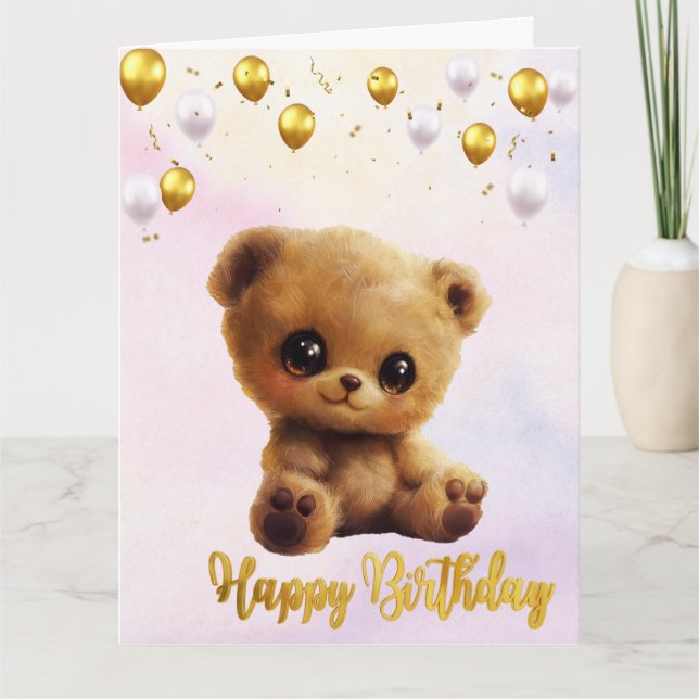 Postcard "Happy Birthday" with a teddy bear. (Front)