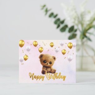 Postcard "Happy Birthday" with a teddy bear.