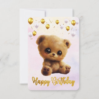Postcard "Happy Birthday" with a teddy bear.
