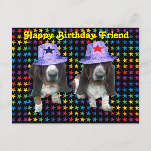 Postcard Happy Friend Birthday Basset Sta