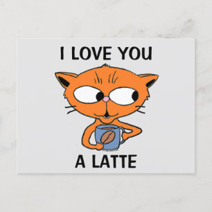 Postcard - I LOVE YOU A LATTE Coffee Pun Humourous
