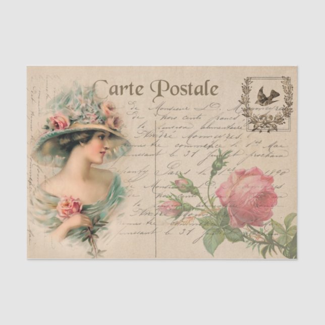 Postcard Illustration/Victorian Lady With Roses Tissue Paper (Front)