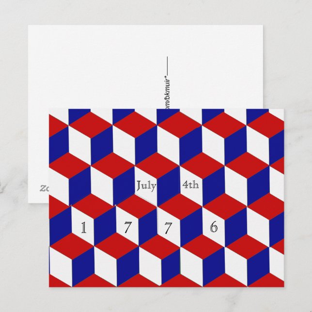 Postcard - July 4th, 1776  Block illusion (Front/Back)