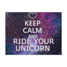POSTCARD "KEEP CALM AND RIDE YOUR UNICORN" GALAXY