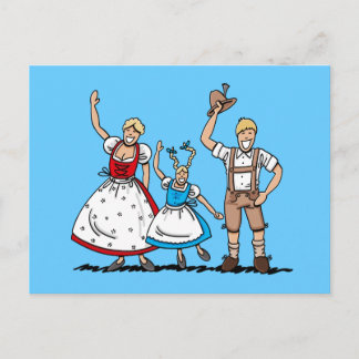 Postcard Lederhosen Dirndl Bavarian Family