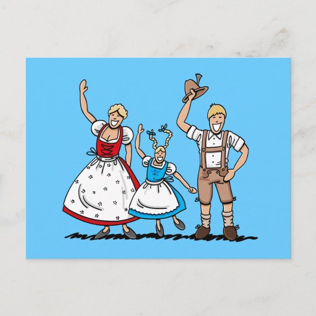 Postcard Lederhosen Dirndl Bavarian Family (Front)