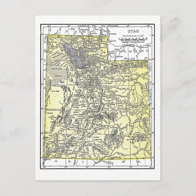 Postcard:  Map of Utah, 1921 Postcard (Front)