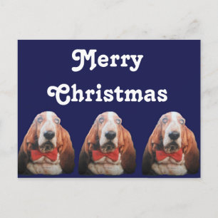 Postcard Merry Christmas Basset Hounds