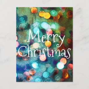 Postcard Merry Christmas Bokeh Blue sparkle lights