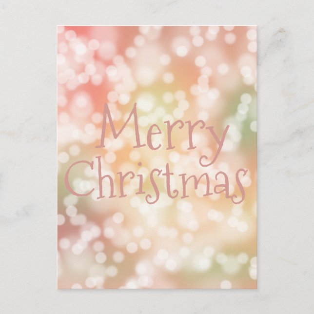 Postcard Merry Christmas pink bokeh sparkle lights (Front)