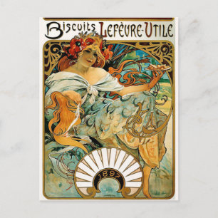 Postcard: Mucha - Biscuits Lefevre Utile Postcard