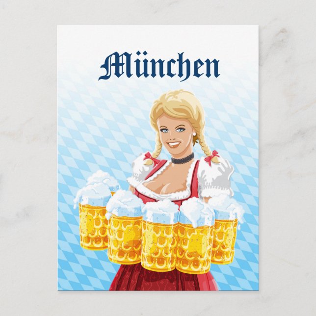 Postcard Munich Dirndl Waitress Beer Stein (Front)