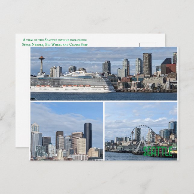 Postcard of a collage of Seattle's Skyline (Front/Back)