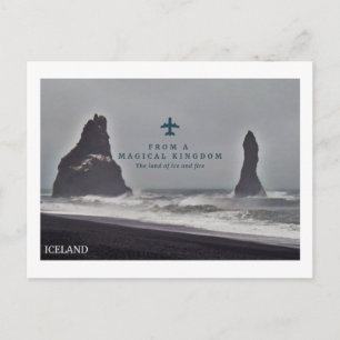 Postcard of Icelan'd black pillars at sea, Vik