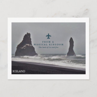 Postcard of Icelan'd black pillars at sea, Vik