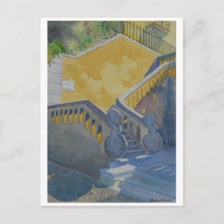 Postcard of watercolor painting, Cascais Staircase