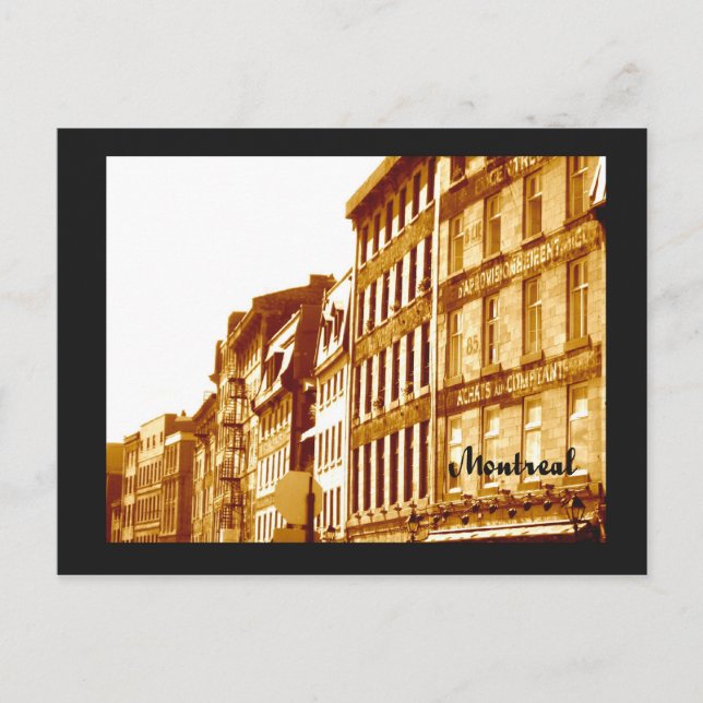 postcard Old Montreal sepia photo street scene (Front)