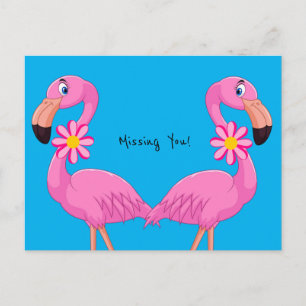 Postcard  Pink Flamingo Floral Missing you!