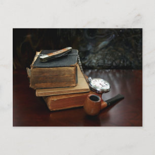 POSTCARD: Pipe smoking and vintage books Postcard