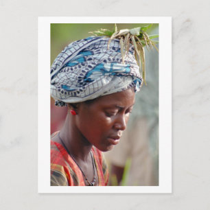 Postcard, Portrait of a Young Woman Picking Rice. Postcard