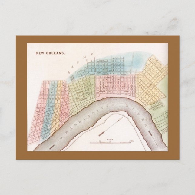 Postcard Rep Antique New Orleans Louisiana map (Front)