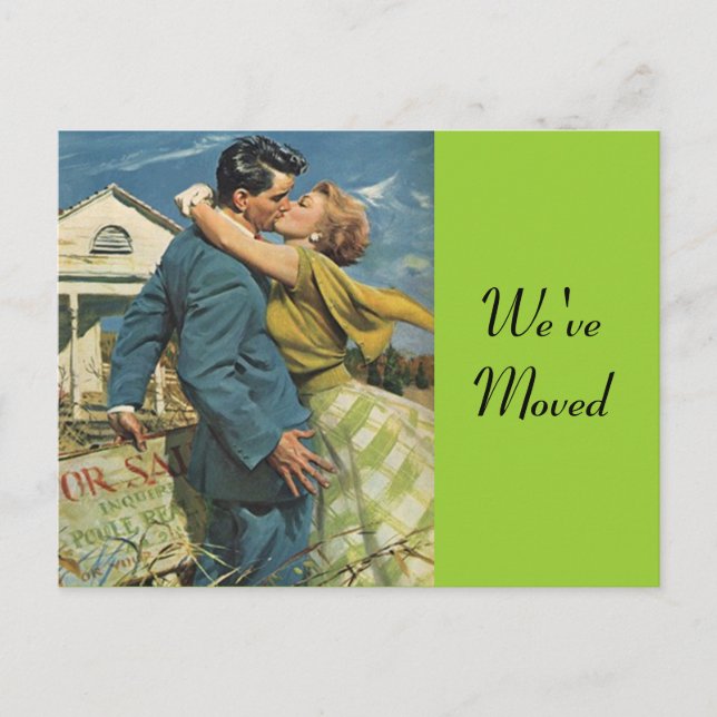 Postcard Retro Couple Moving In Moved New Address (Front)