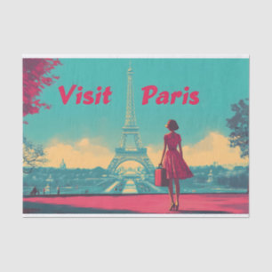 Postcard Retro Eiffel Tower Travel Illustration Tissue Paper