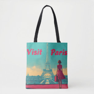 Postcard Retro Eiffel Tower Travel Illustration Tote Bag