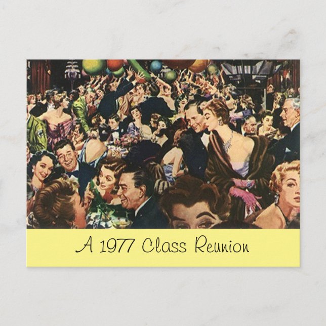 Postcard Retro Fun Class Reunion Party Bash Crowd (Front)