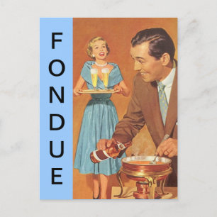 Postcard Retro Fun Fondue Party Vintage Couple